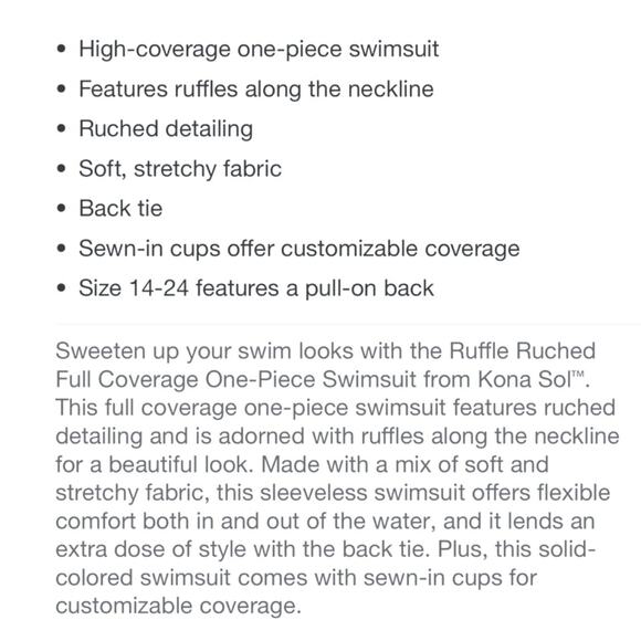 KONA SOL One Piece Bikini Ruched Ruffle Swim V-Neck Full Coverage Blue 22 - Picture 2 of 13